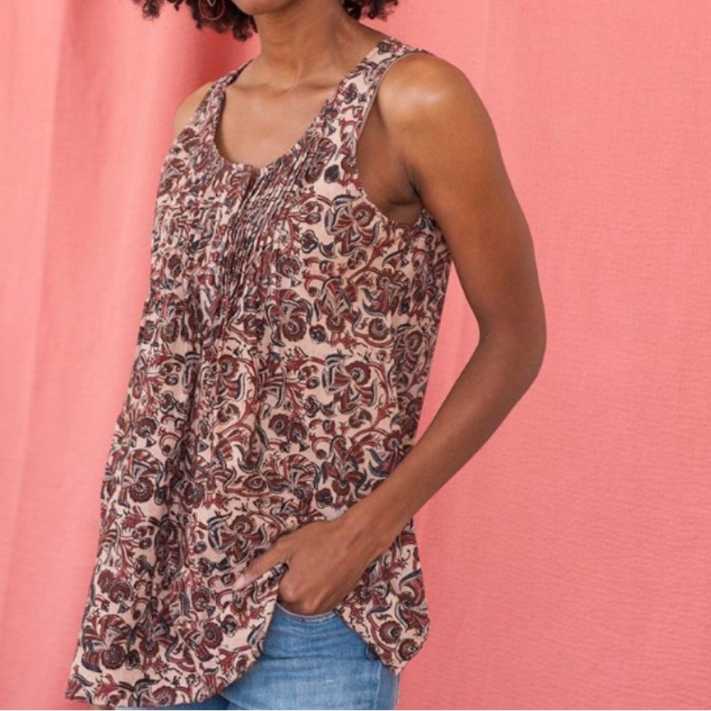 Mata Traders Freya Flounce Tank Boho Bohemian Made in India‎ Block Print Small